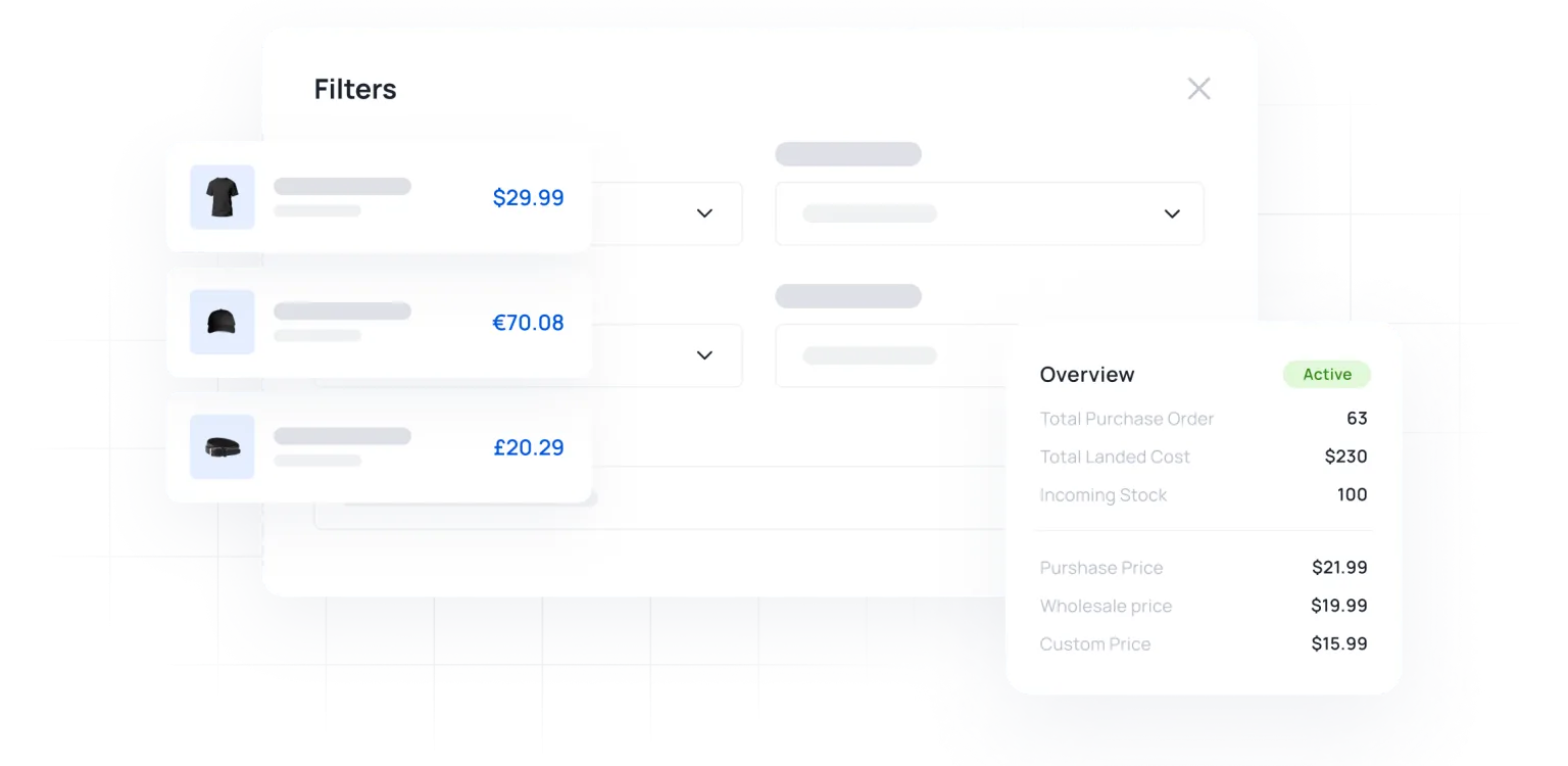 A purchase order in Qoblex with freight and duty lines