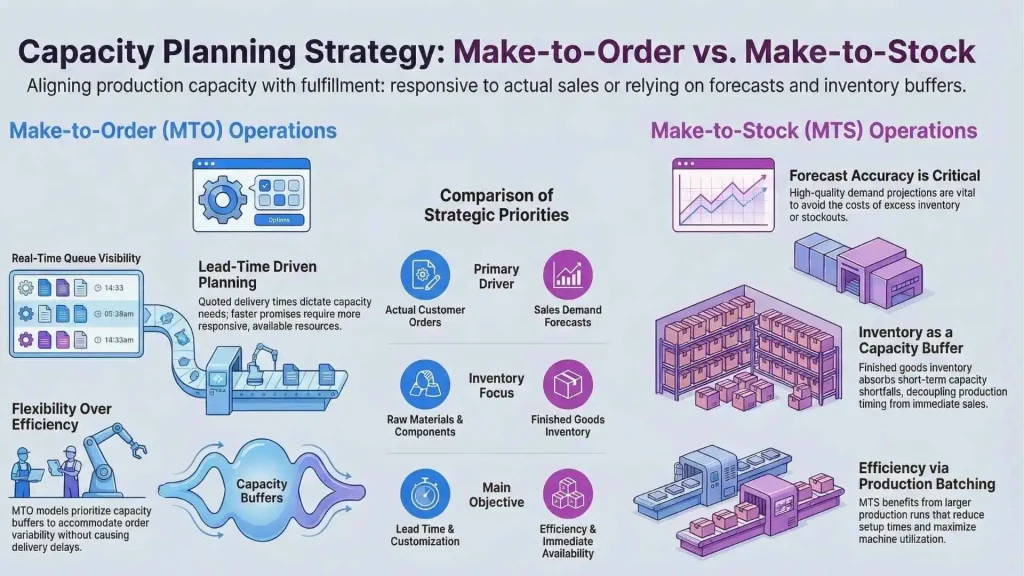 Production Capacity Planning for Make-to-Order vs. Make-to-Stock