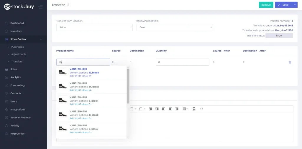 inventory management transfer inventory across locations.